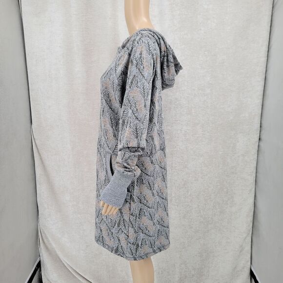 Lole Gray Hoodie Sweatshirt Sweater Dress with Pockets Leaf Pattern Women's XL - Picture 4 of 13